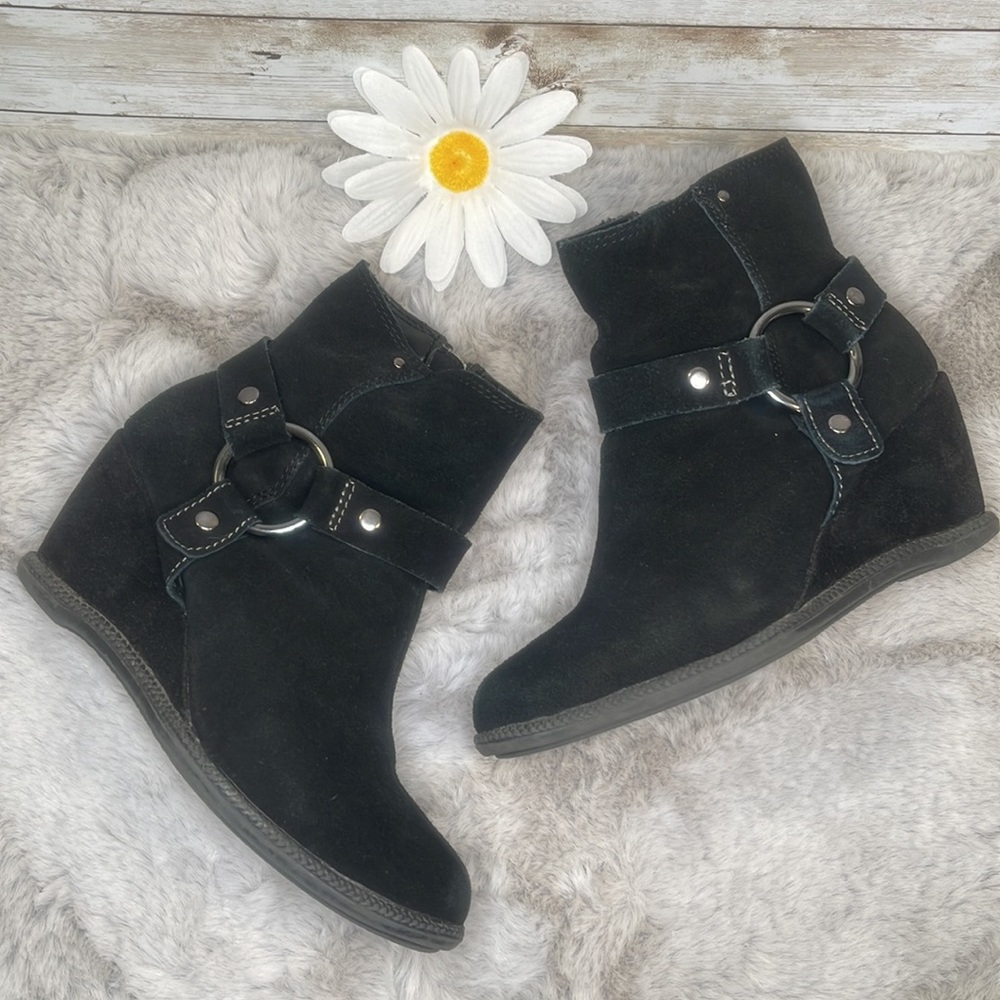 Black Suede Wedge Booties, Women’s Size 6M